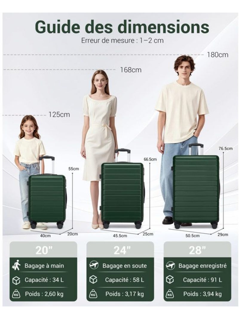 Valise - 76x50x29 cm, rigide abs, 4 roues 360°, serrure à code - kono Vert - Kiabi