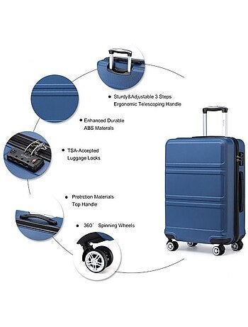 Valise cabine - 40/22/55 cm abs 4 roulettes serrure tsa - kono