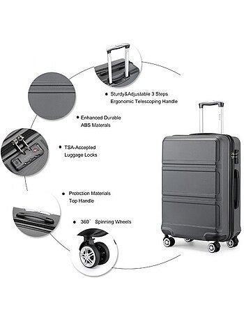 Valise cabine - 40/22/55 cm abs+pc 4 roulettes serrure tsa - kono