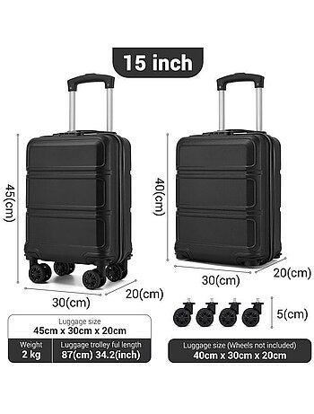 Valise cabine - 44x30.5x20 cm, rigide abs, 4 roues 360°, serrure tsa - kono