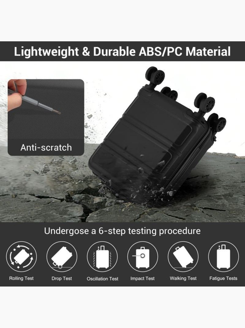 Valise cabine - 44x30.5x20 cm, rigide abs, 4 roues 360°, serrure tsa - kono Noir - Kiabi