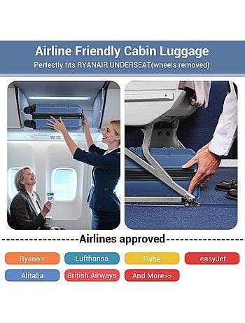 Valise cabine - 45.5x35.5x20 cm abs 4 roulettes serrure tsa - kono