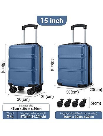 Valise cabine - 45.5x35.5x20 cm abs 4 roulettes serrure tsa - kono