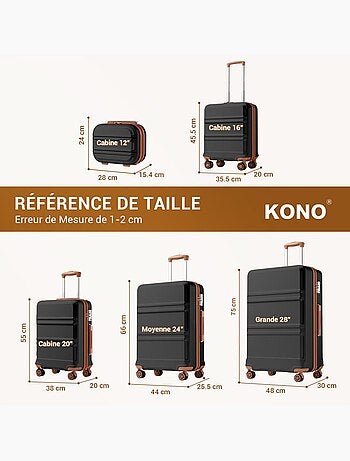 Valise cabine - 45.5x35.5x20 cm abs 4 roulettes serrure tsa - kono