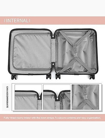 Valise cabine - 45x20x35 cm abs 4 roulettes serrure tsa - kono
