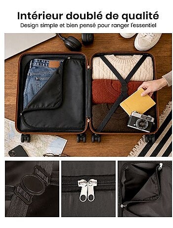Valise cabine - 45x36x20 cm abs 4 roulettes serrure tsa - kono