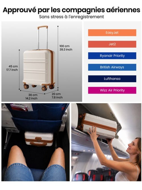 Valise cabine - 45x36x20 cm abs 4 roulettes serrure tsa - kono - Kiabi