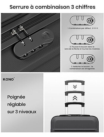 Valise cabine - 45x36x20 cm abs 4 roulettes serrure tsa - kono