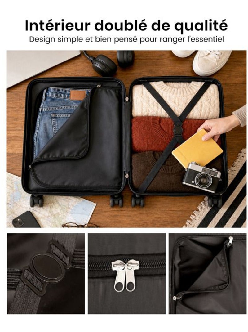 Valise cabine - 45x36x20 cm abs 4 roulettes serrure tsa - kono Gris - Kiabi