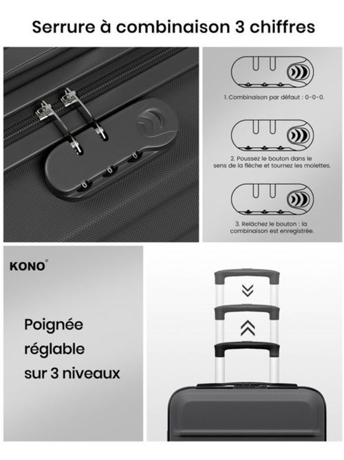 Valise cabine - 45x36x20 cm abs 4 roulettes serrure tsa - kono - Kiabi Valise cabine - 45x36x20 cm abs 4 roulettes serrure tsa - kono - Kiabi