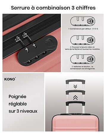 Valise cabine - 45x36x20 cm, rigide abs, 4 roues 360°, serrure tsa - kono