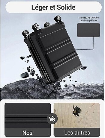 Valise cabine - 45x36x20 cm, rigide abs + pc, 4 roues 360°, serrure à code - kono