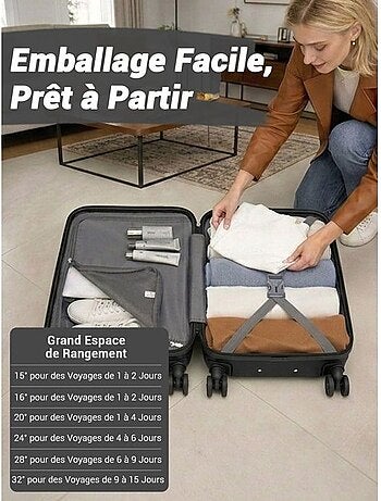 Valise cabine - 45x36x20 cm, rigide abs + pc, 4 roues 360°, serrure à code - kono