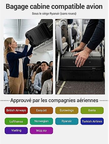 Valise cabine - 45x36x20 cm, rigide abs + pc, 4 roues 360°, serrure à code - kono