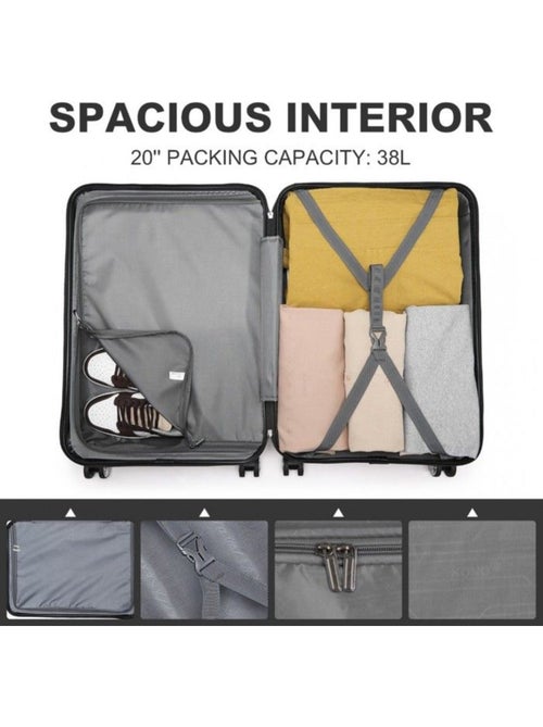 Valise cabine - 51.5x38x21 cm abs 4 roulettes serrure tsa - kono - Kiabi