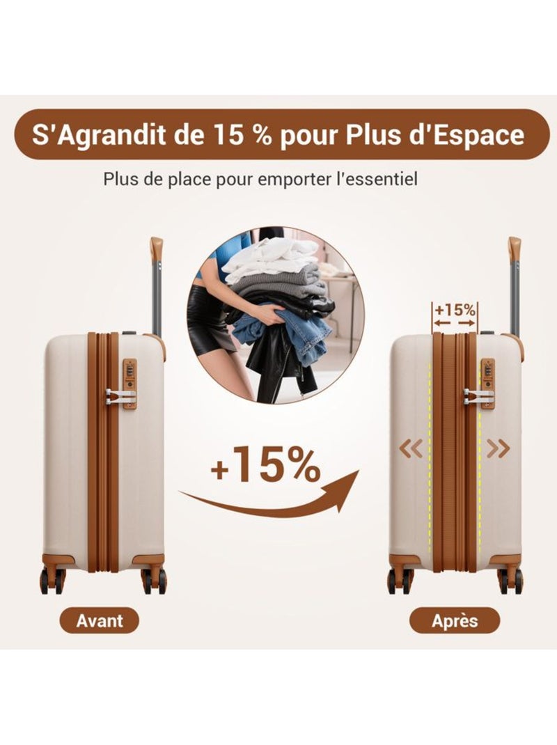 Valise cabine - 53.5x37x24 cm polypropylène 4 roulettes serrure tsa - kono Beige - Kiabi