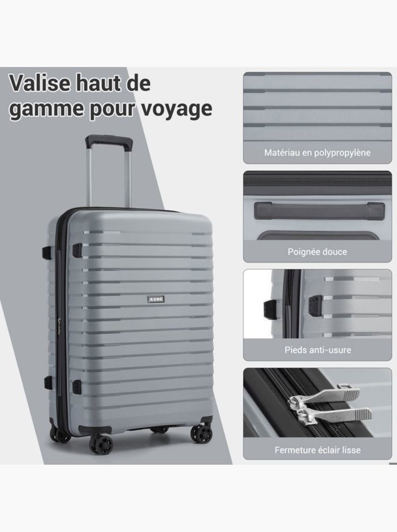 Valise cabine - 53.5x37x24 cm polypropylène 4 roulettes serrure tsa - kono Gris - Kiabi