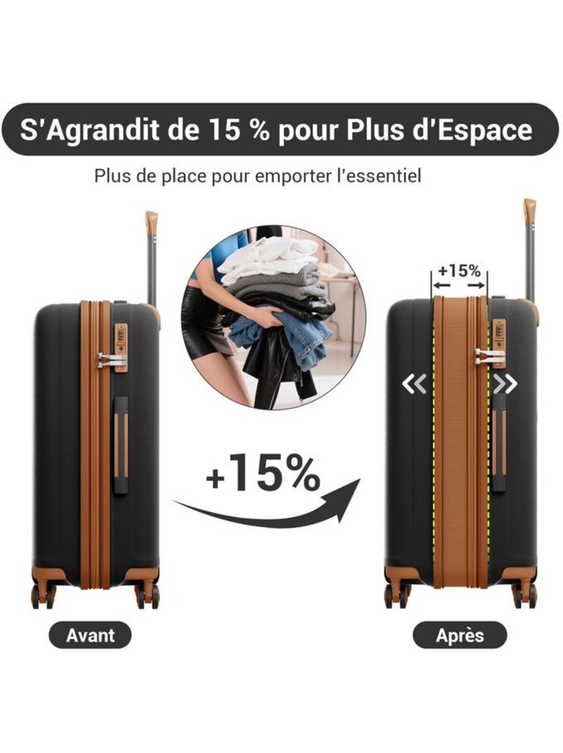 Valise cabine - 53.5x37x24 cm polypropylène 4 roulettes serrure tsa - kono Noir - Kiabi