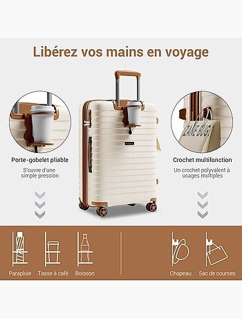Valise cabine - 53.5x37x24 cm, rigide polypropylène (pp), extensible, 4 roues 360° - kono