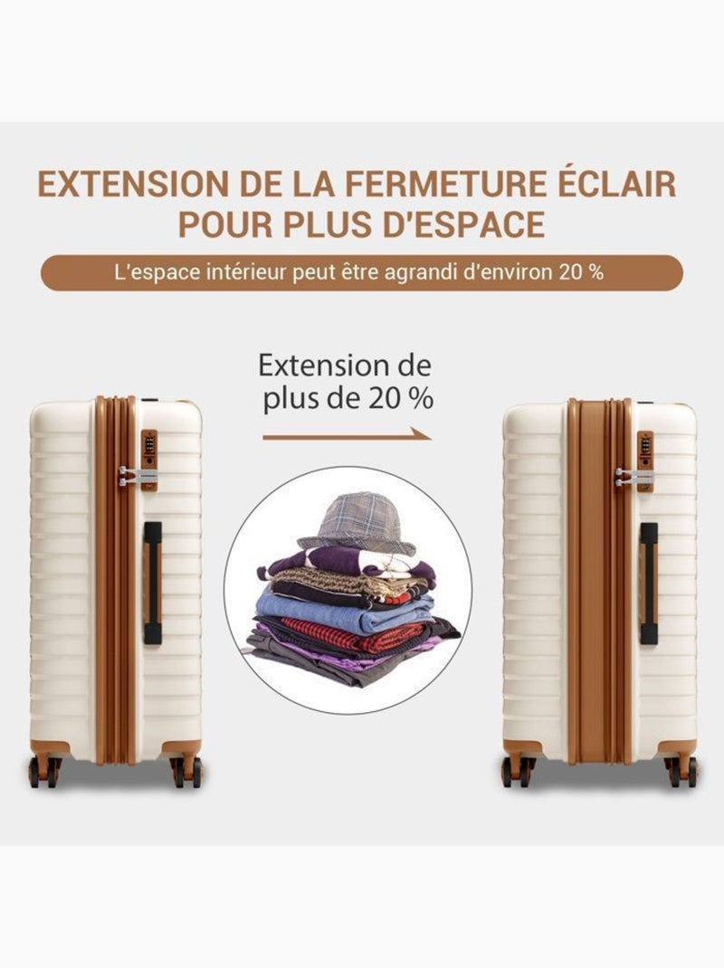 Valise cabine - 53.5x37x24 cm, rigide polypropylène (pp), extensible, 4 roues 360° - kono Blanc - Kiabi