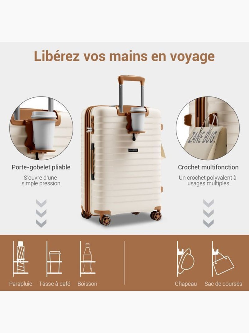 Valise cabine - 53.5x37x24 cm, rigide polypropylène (pp), extensible, 4 roues 360° - kono Blanc - Kiabi