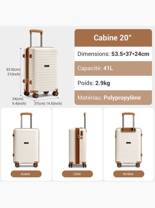 Valise cabine - 53.5x37x24 cm, rigide polypropylène (pp), extensible, 4 roues 360° - kono - Kiabi Valise cabine - 53.5x37x24 cm, rigide polypropylène (pp), extensible, 4 roues 360° - kono - Kiabi