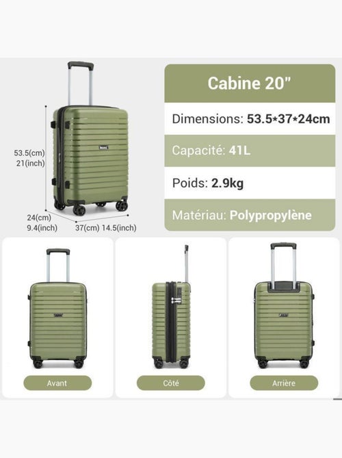 Valise cabine - 53.5x37x24 cm, rigide polypropylène (pp), extensible, 4 roues 360° - kono - Kiabi Valise cabine - 53.5x37x24 cm, rigide polypropylène (pp), extensible, 4 roues 360° - kono - Kiabi