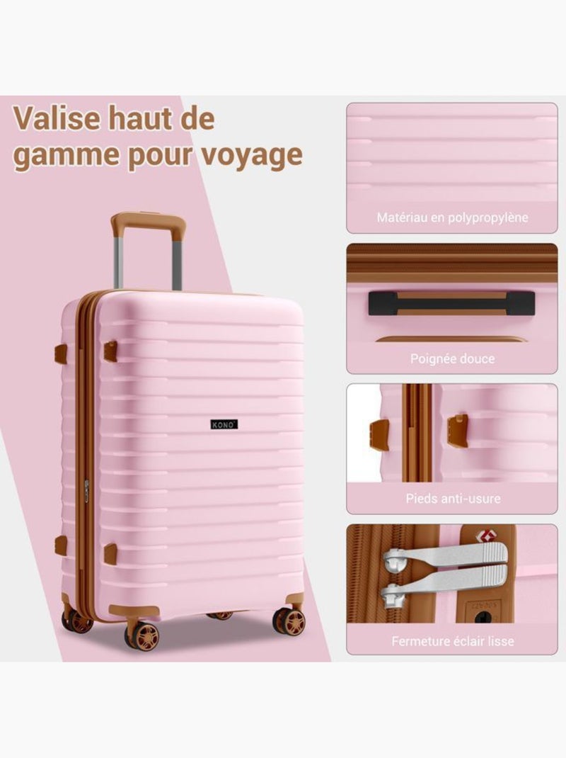 Valise cabine - 53.5x37x24 cm, rigide polypropylène (pp), extensible, 4 roues 360° - kono Rose - Kiabi