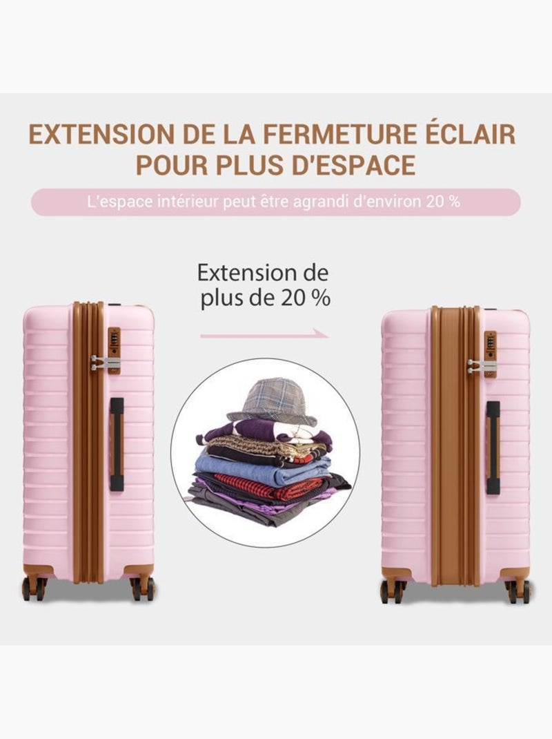 Valise cabine - 53.5x37x24 cm, rigide polypropylène (pp), extensible, 4 roues 360° - kono Rose - Kiabi