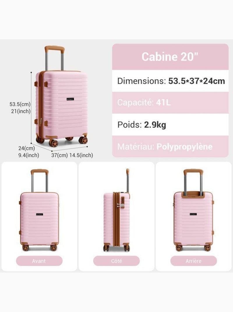 Valise cabine - 53.5x37x24 cm, rigide polypropylène (pp), extensible, 4 roues 360° - kono Rose - Kiabi