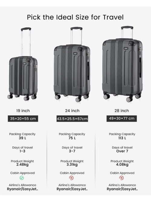 Valise cabine - 54x36x21.5 cm abs+pc 4 roulettes - kono - Kiabi