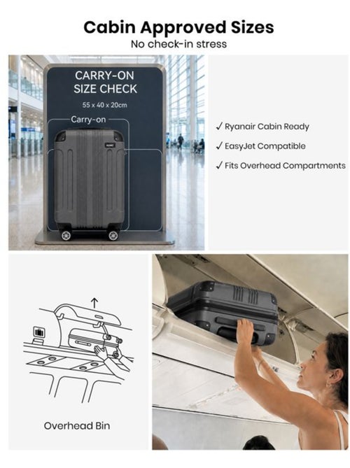 Valise cabine - 54x36x21.5 cm abs+pc 4 roulettes - kono - Kiabi