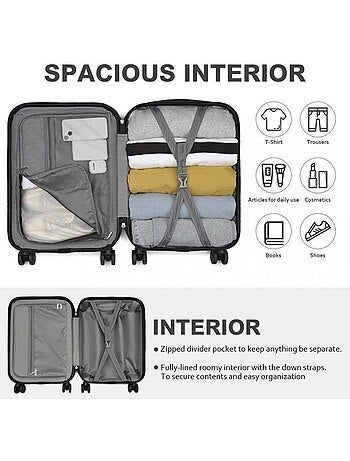 Valise cabine - 54x37.5x22 cm, rigide abs, serrure à code - kono