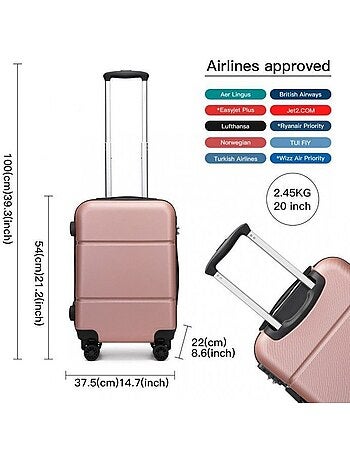 Valise cabine - 54x37.5x22 cm, rigide abs, serrure à code - kono