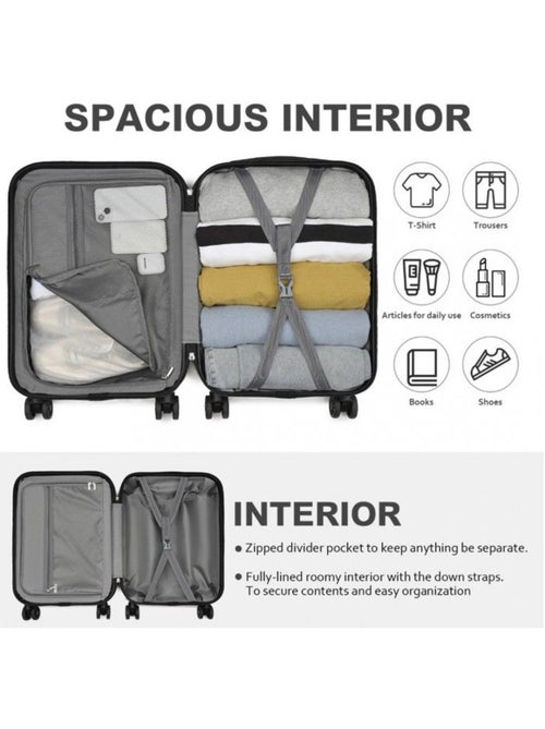 Valise cabine - 54x37x22 cm, rigide abs, 4 roues, serrure à code - kono - Kiabi Valise cabine - 54x37x22 cm, rigide abs, 4 roues, serrure à code - kono - Kiabi