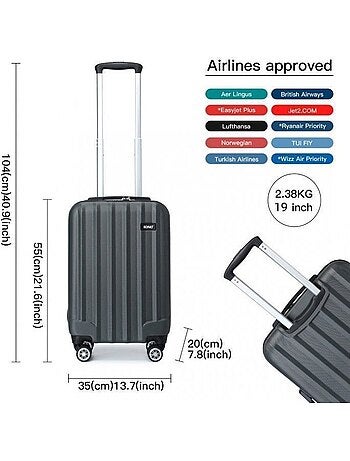 Valise cabine - 55x35x20 cm abs 4 roulettes - kono
