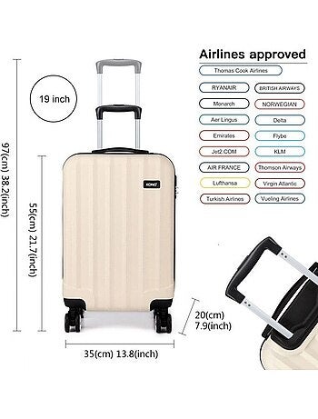 Valise cabine - 55x35x20 cm abs + pc 49 l tsa - kono
