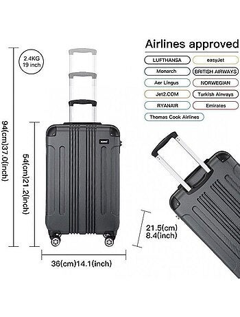 Valise cabine - 55x35x20 cm abs + pc 49 l tsa - kono