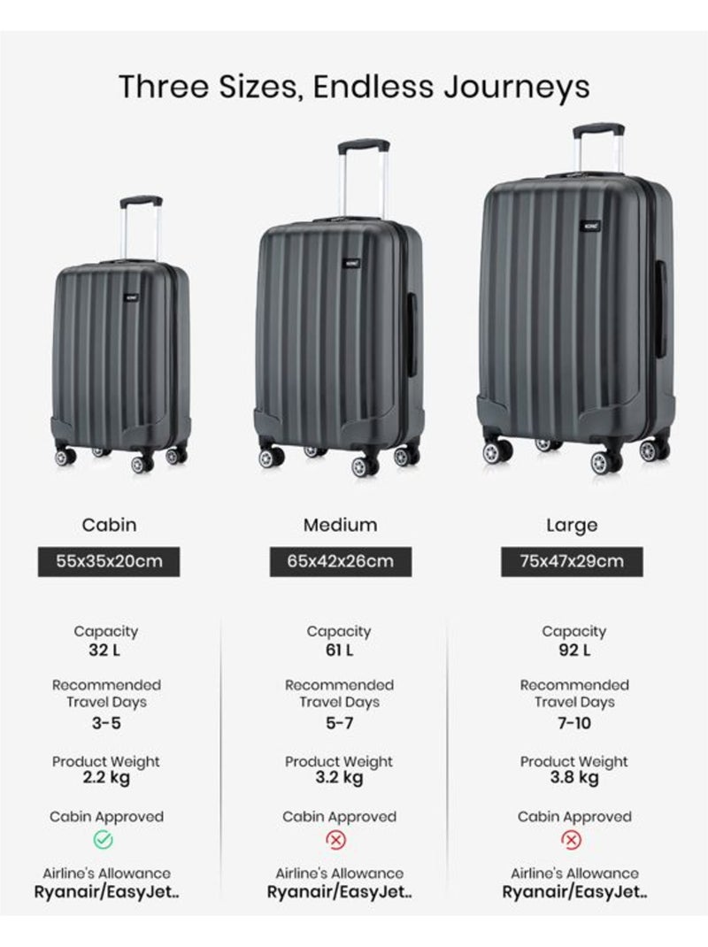 Valise cabine - 55x35x20 cm abs+pc - kono Gris - Kiabi