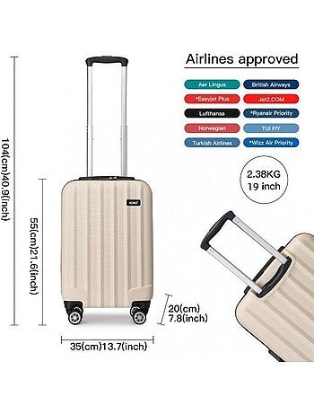 Valise cabine - 55x35x20 cm abs+pc 4 roulettes - kono