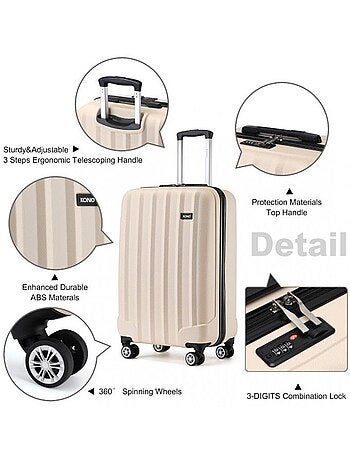 Valise cabine - 55x35x20 cm, rigide abs, 4 roues 360°, serrure à code - kono