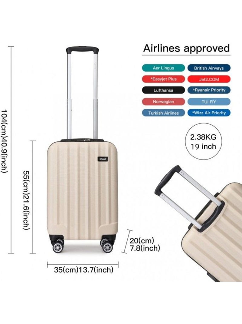 Valise cabine - 55x35x20 cm, rigide abs, 4 roues 360°, serrure à code - kono Beige - Kiabi
