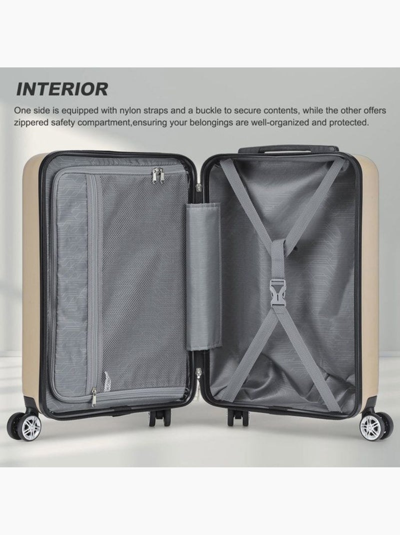 Valise cabine - 55x35x22 cm, rigide abs + pc, 4 roues, serrure tsa - kono Beige - Kiabi