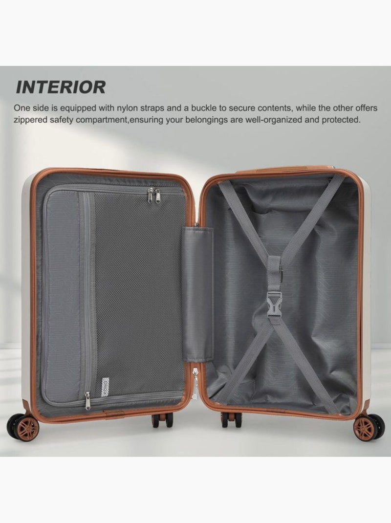 Valise cabine - 55x35x22 cm, rigide abs + pc, 4 roues, serrure tsa - kono Beige - Kiabi