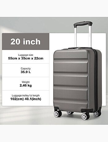 Valise cabine - 55x35x22 cm, rigide abs + pc, 4 roues, serrure tsa - kono