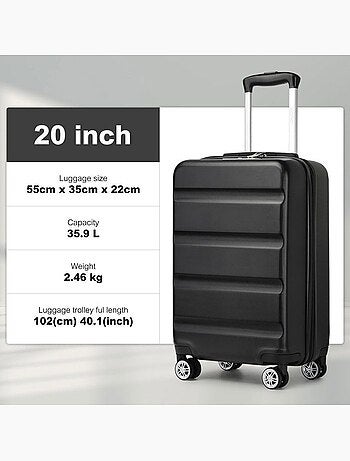 Valise cabine - 55x35x22 cm, rigide abs + pc, 4 roues, serrure tsa - kono
