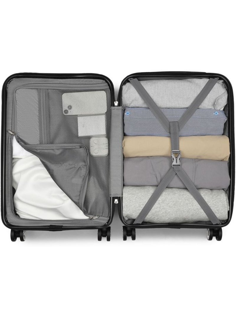 Valise cabine - 55x35x22 cm, rigide abs + pc, 4 roues, serrure tsa - kono Noir - Kiabi