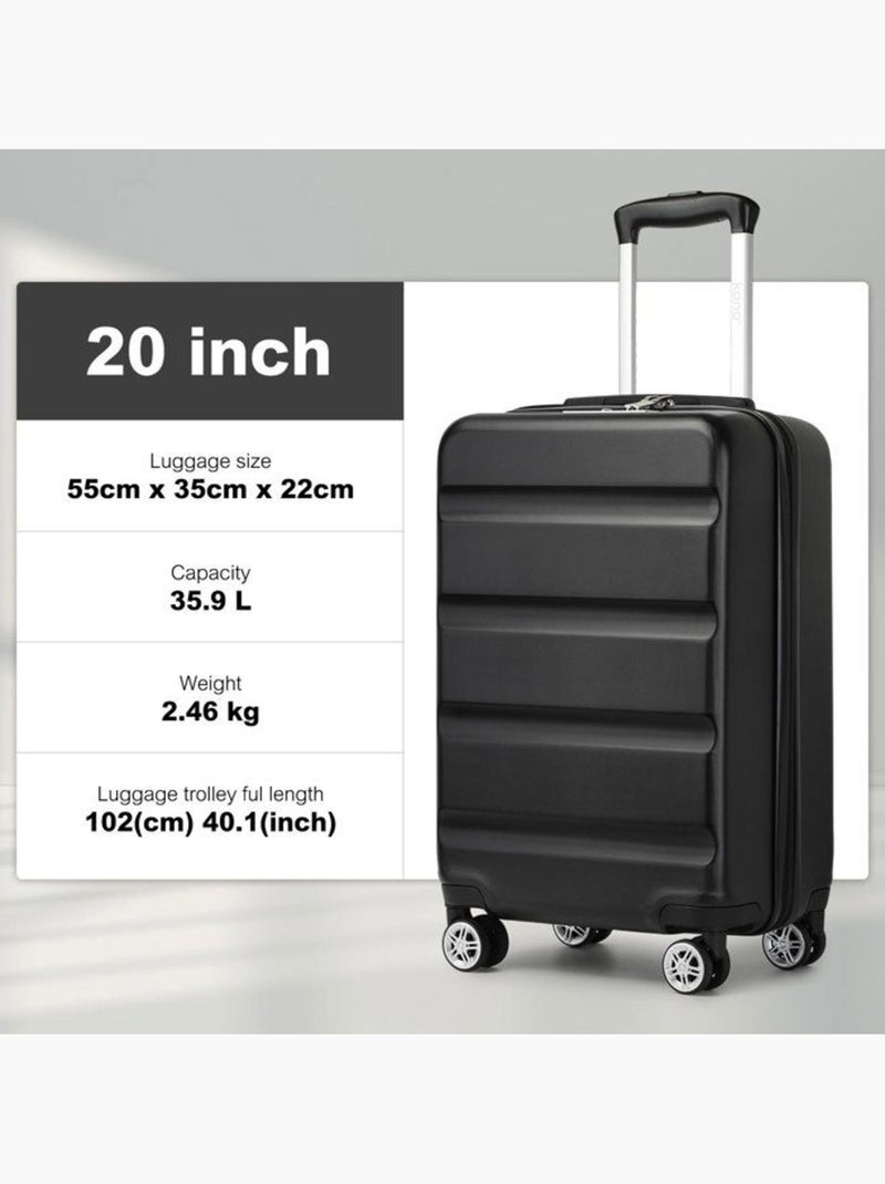 Valise cabine - 55x35x22 cm, rigide abs + pc, 4 roues, serrure tsa - kono Noir - Kiabi