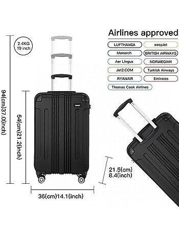Valise cabine - 55x36x21.5 cm abs 4 roulettes - kono
