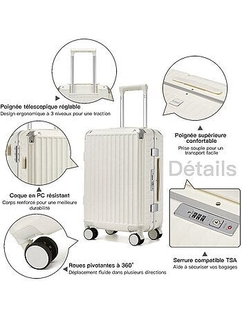 Valise cabine - 55x37.5x25 cm rigide 4 roulettes serrure tsa - kono